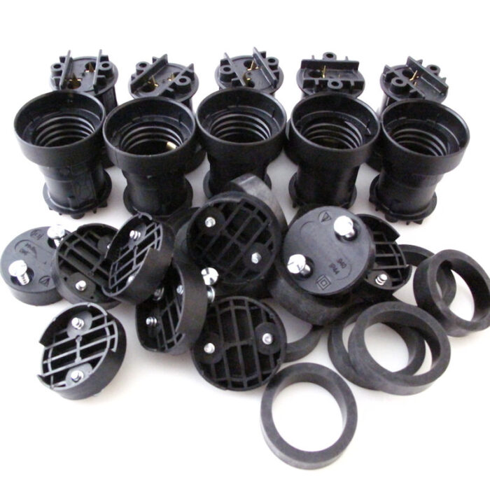 Illu Fassung E27 Thermoplast mit Anschraubdeckel 10er Set incl. Dichtringen für Flachleitung H05RNH2-F 2x1,5 mm²