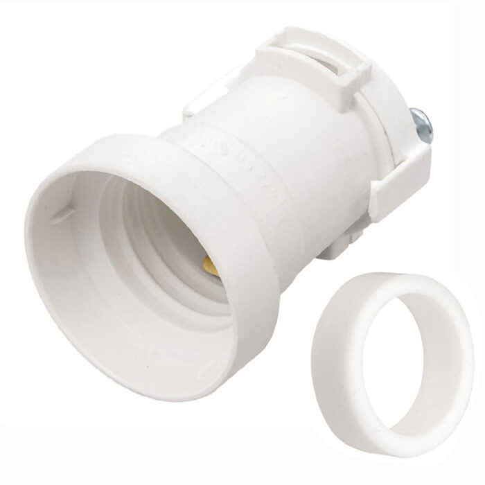 Illu Fassung E27 Thermoplast Weiss mit Anschraubdeckel 10er Set incl. Dichtringen für Flachleitung H05RNH2-F 2x1,5 mm²