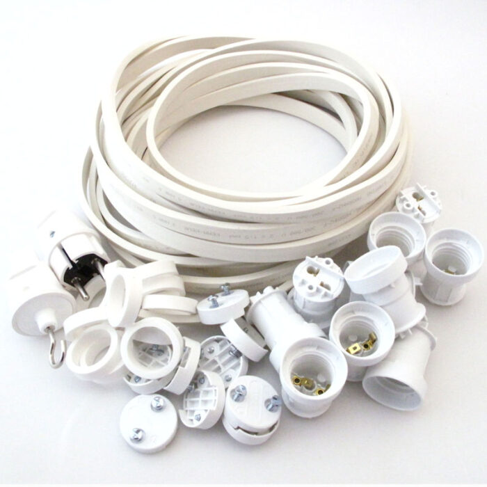 Illu Lichterketten Bausatz 10 Meter mit 10 Fassungen E 27 weiss + Stecker + Endstück Weisses Kabel